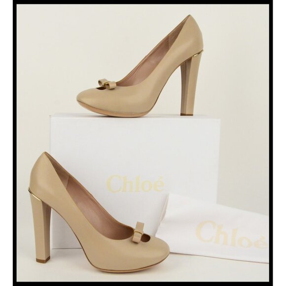 CHLOE SHOES BOW DETAIL BEIGE LEATHER PUMPS HIGH HEEL sz 41 US 10.5 - Picture 11 of 11